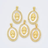 18K Gold Filled Cross Shell Pearl Charm Medallion, Cross Pendant for Religious Necklace Bracelet Jewelry Making Supply, 19x28mm, CP1993